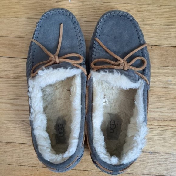 Ugg Moccasin Slip On Leather Sheepskin Blue Gray Size 8 - Picture 2 of 8